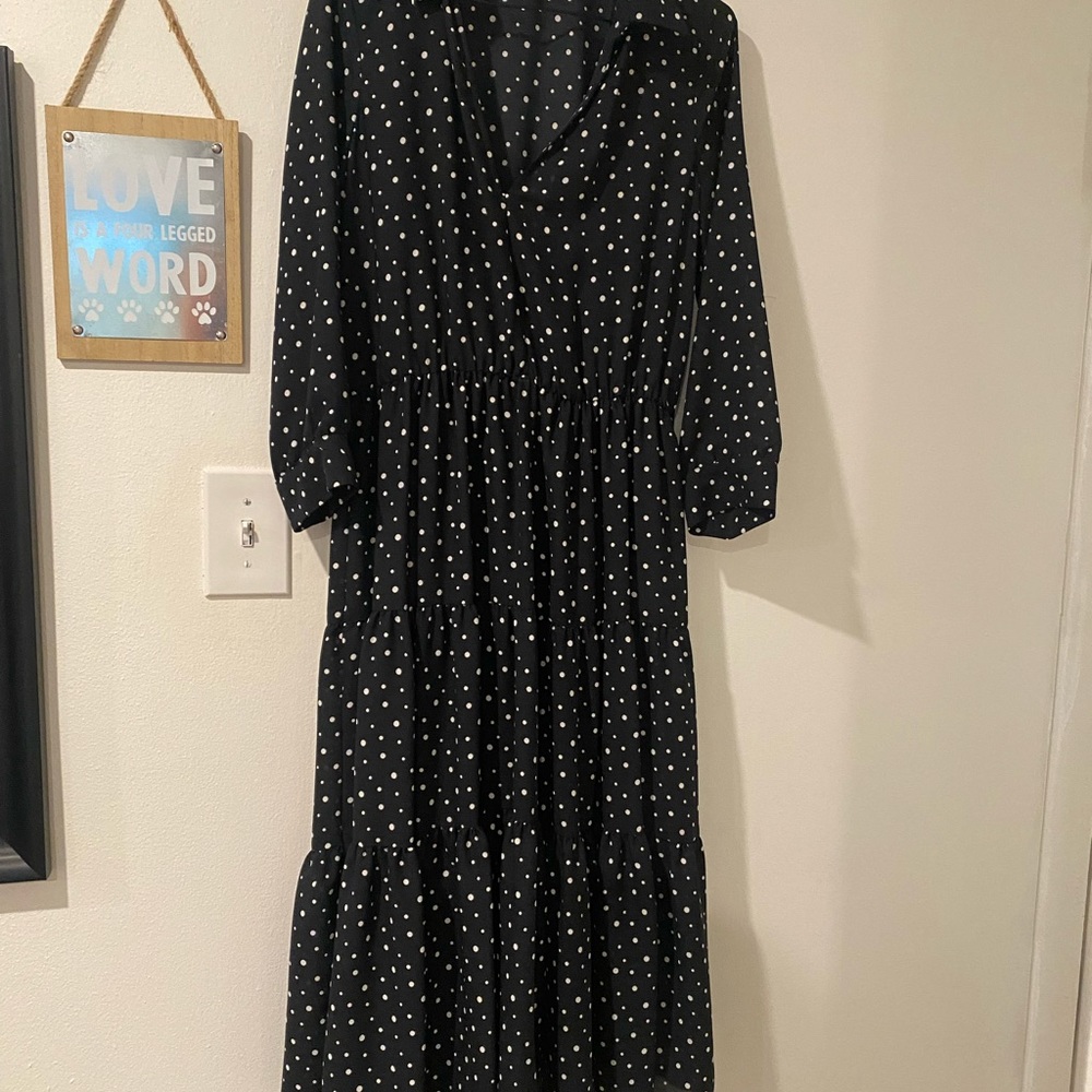 Zara mid-length navy polka dot dress
